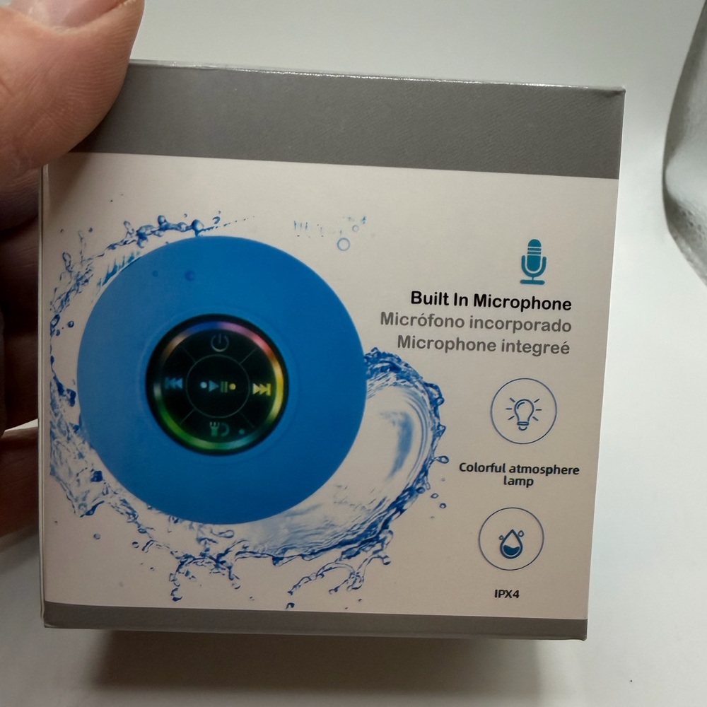 Portable Waterproof Blue Speaker with Built-In Microphone